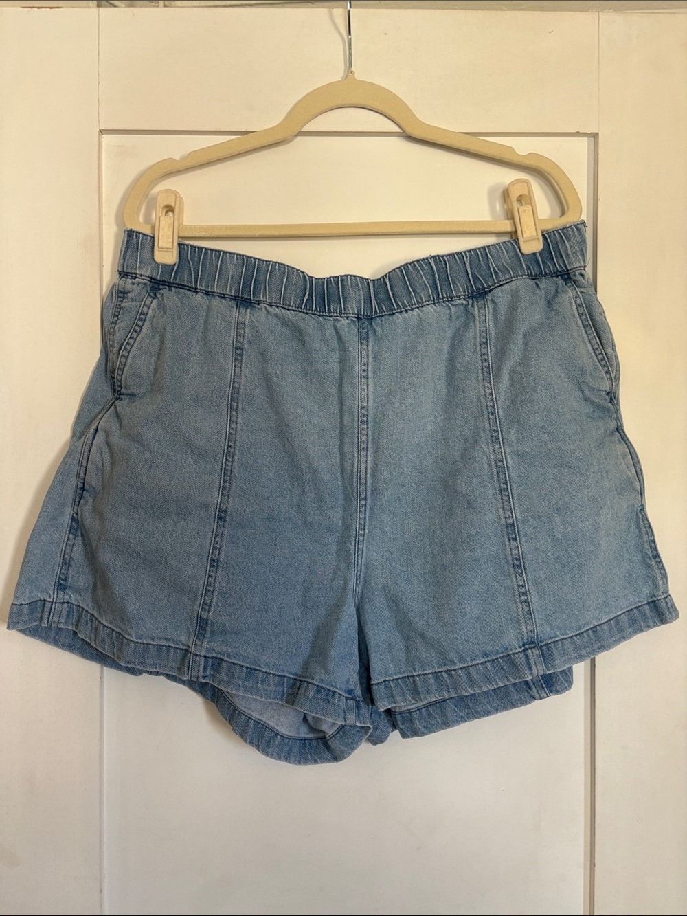 Madewell | High Waisted Light Blue Denim Shorts with Elastic Waist